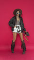 Denim shorts "MANIA" PJ8183 - WHITE WITH BROWN